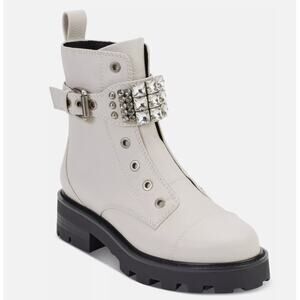 Karl Lagerfeld Paris Maeva Soft Ivory Combat Block Heel Boots Size 7 New
